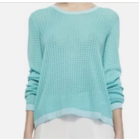 Rag & Bone Ariana Open Knit Flyaway Cotton Sweater Turquoise Small Orig $298 - Picture 2 of 9